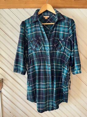 April Cornell Teal and Navy Plaid Tunic